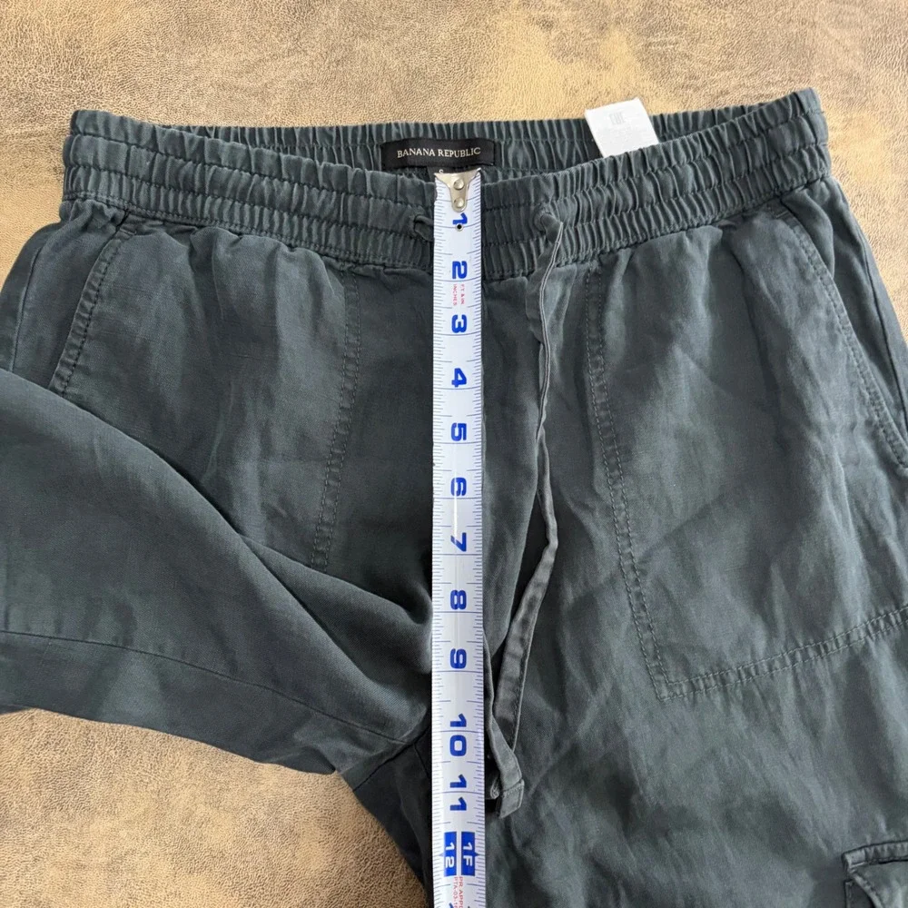 Banana Republic Luxe‎ Lounge Joggers Womens S Orca Grey Linen Blend Cargo Pants